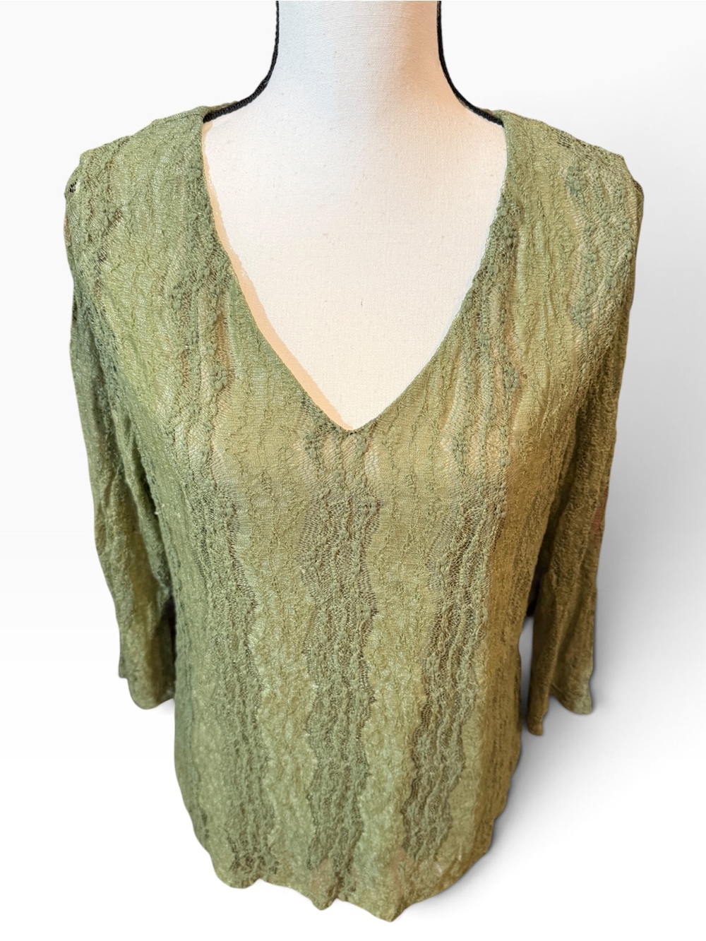 Venezia V-Neck Textured Olive Green Women's Top, 14/16 - Picture 5 of 12